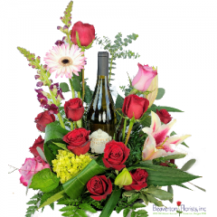 Beaverton Florists Beaverton - This is the romantic version of our popular Wine and Flowers Bouquet that is for the romantic weekend getaway! Choose their favorite wine to pair with a lovely bouquet of roses and complimentary flowers.

